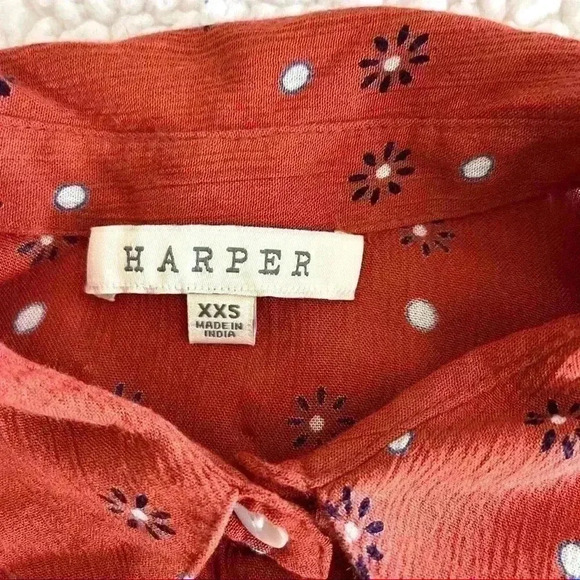 Francesca Harper 100% Rayon Burnt Orange Floral Button Down Shirt Size XXS - Picture 9 of 10